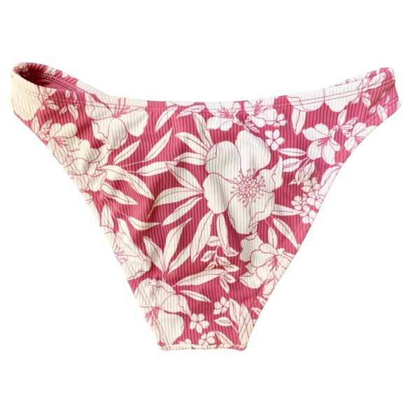Xhilaration Juniors Pink White Floral High Leg Scoop Waist Bottom Suit Swim S L - Picture 2 of 9
